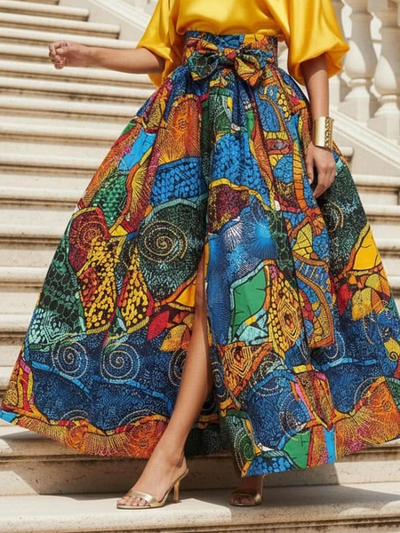 Urban Printing Color Block Maxi Skirt