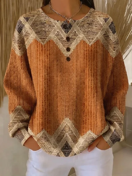 

Vintage Crew Neck Abstract Sweatshirt, Caramel, Hoodies & Sweatshirts