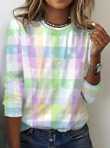 

Women Plaid Long Sleeve Tee T-shirt Crew Neck Printing Casual Graphic Tee Spring/Fall Top, As picture, T-Shirts