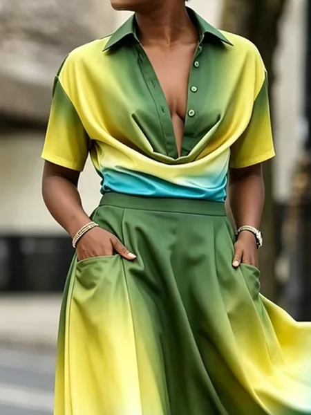 Urban Gradient Pattern Shirt Collar Shirt