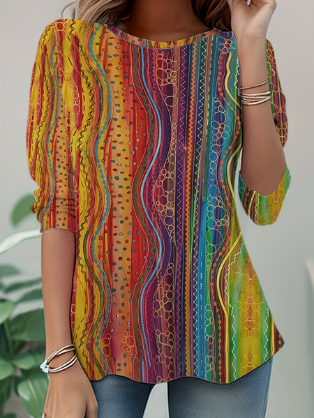 

Casual Abstract Crew Neck Long Sleeve T-shirt, As picture, T-shirts