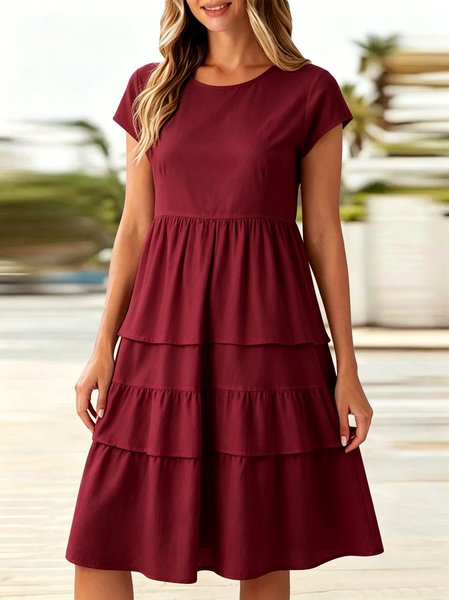 

Women Plain Summer Dress Crew Neck Cap Sleeve Fit & Flare Dress A-Line Dress, Wine red, Dresses