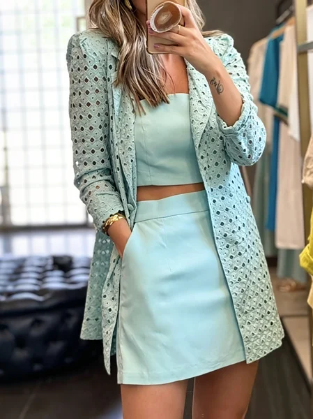 Casual Hollow Out Plain Lapel Collar Blazer