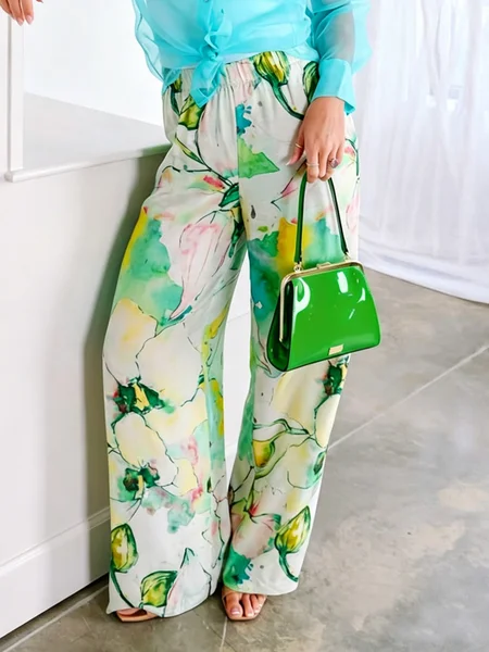 Vacation Floral Printing Straight Pants