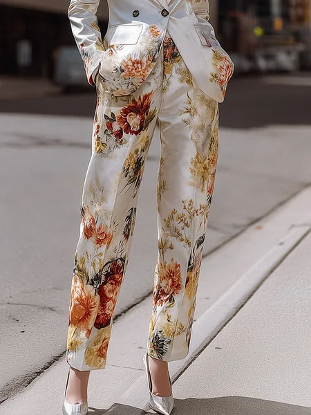 Elegant Floral Printing Straight Pants