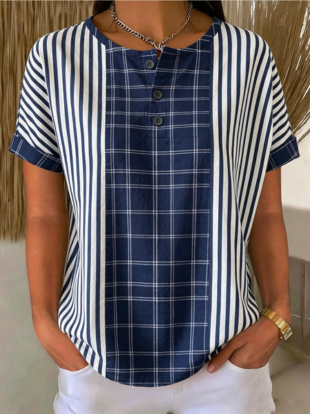 

Vintage Striped Short Sleeve T-shirt, Navyblue, T-shirts