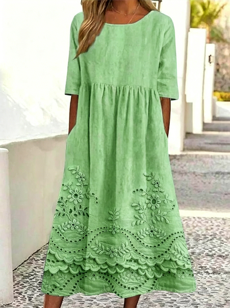 

Women 3D Printing Crew Neck Half Sleeve Comfy Vintage Maxi Dress, Lightgreen, Dresses
