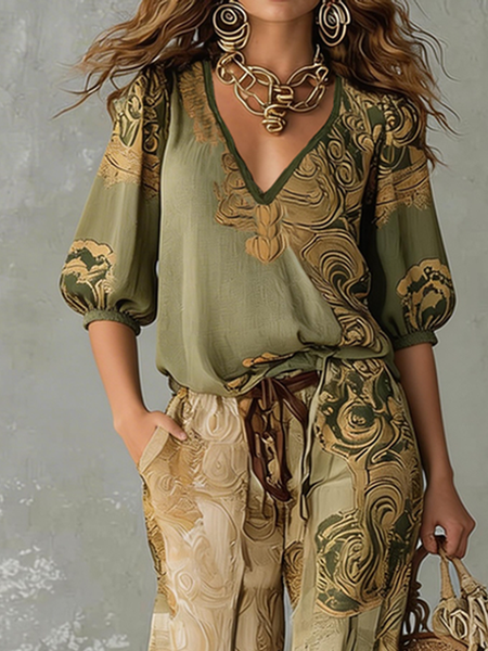 

Plus Size Casual Loose V Neck Blouse, As picture, Plus Tops