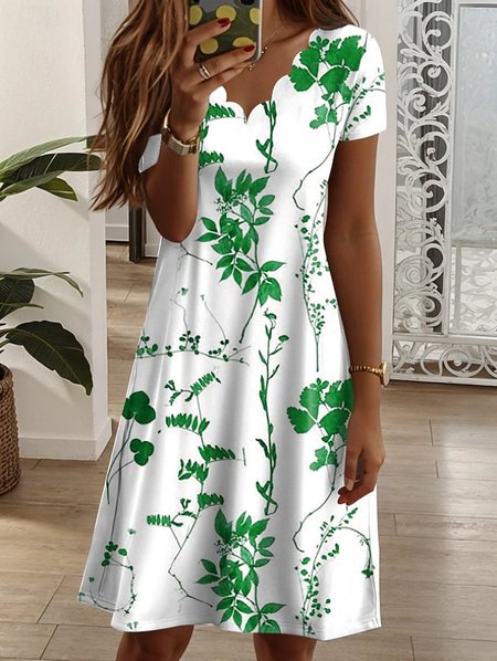 Women Floral Summer Dress Short Sleeve A-Line Dress