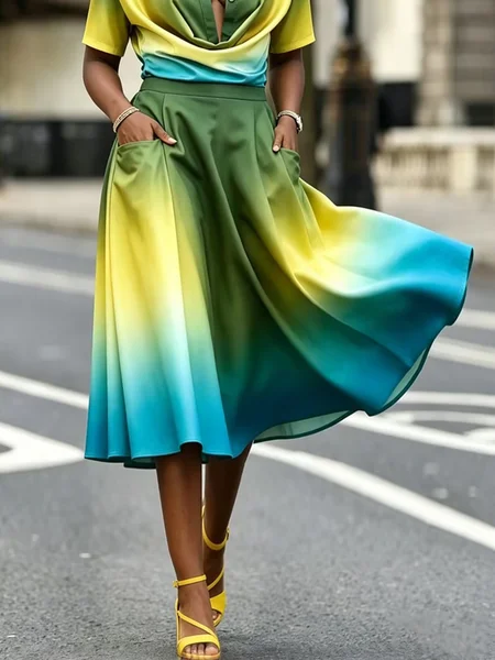 Urban Gradient Pattern Midi Skirt