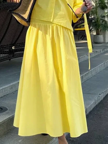 Casual Printing Plain Midi Skirt