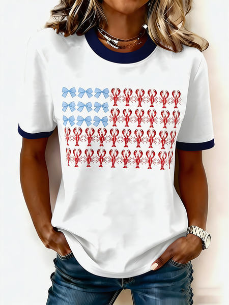 Casual Independence Day (Flag) Crew Neck Short Sleeve T-shirt