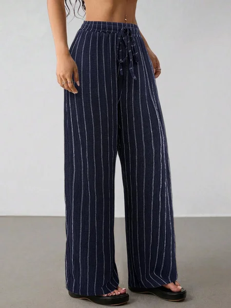 

Women Striped Long Pants Casual Spring/Fall Trousers, Navyblue, Pants