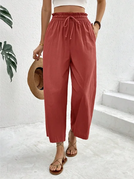 

Women Plain Ankle Pants Pants Casual Spring/Fall Trousers, Brick red, Pants