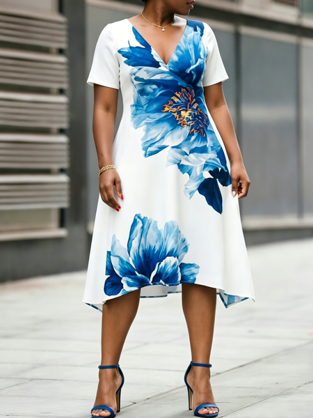 Urban Floral V Neck Midi Dress