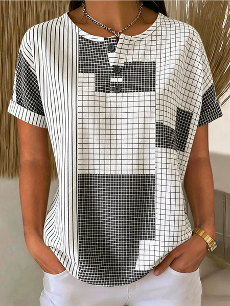 

Vintage Striped Short Sleeve T-shirt, Black-white, T-shirts