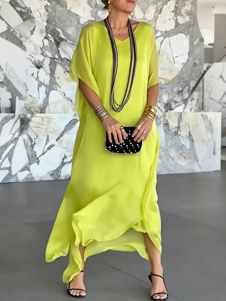 Elegant Plain V Neck Maxi Dress