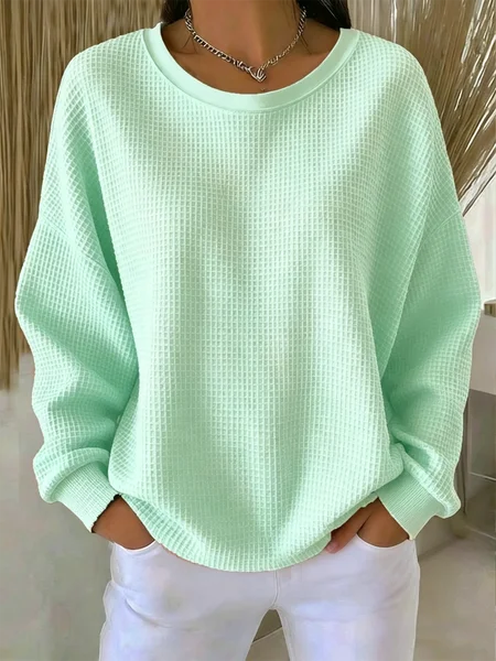 

Casual Plain Crew Neck Long Sleeve T-shirt, Aqua, Hoodies & Sweatshirts