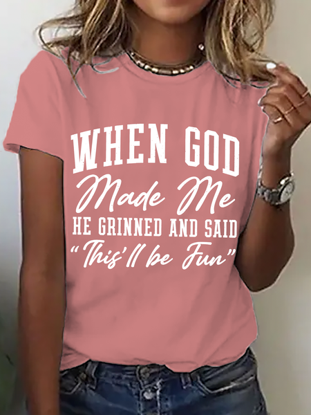 

Vintage Text Letters Crew Neck Short Sleeve T-shirt, Orange pink, T-shirts