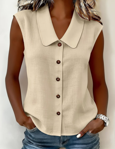 

Shawl Collar Sleeveless Plain Regular Regular Fit Blouse For Women, Apricot, Shirts