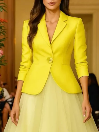 Elegant Regular Sleeve Plain Lapel Collar Blazer