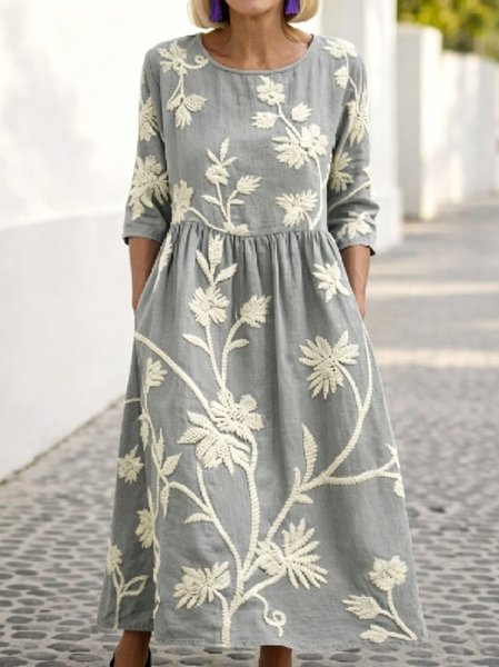 

Women Floral Summer Dress Crew Neck Short Sleeve Fit & Flare Dress A-Line Dress, Gray, Dresses