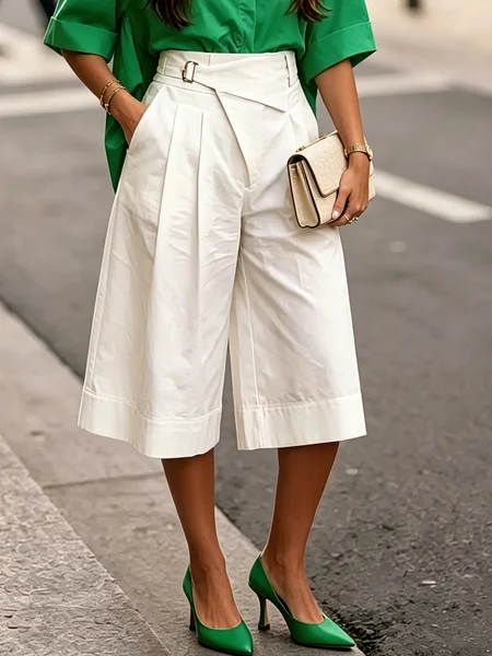 Elegant Plain Grommets Wide Leg Pants