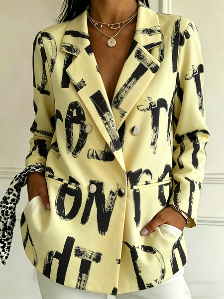 

Women Striped Spring/Fall Outerwear Elegant Long Sleeve Regular Blazer, Light yellow, Blazers