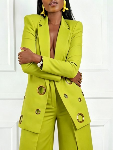 

Urban Eyelet Plain Lapel Collar Blazer, Green, Blazers