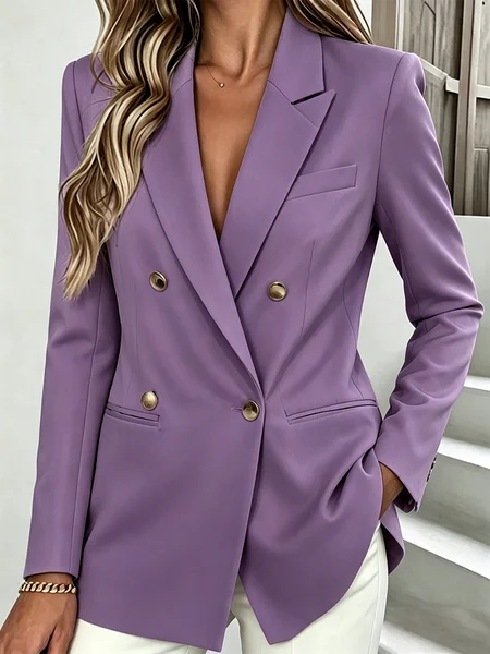 

Women Plain Spring/Fall Outerwear Elegant Long Sleeve Regular Blazer, Purple, Blazers