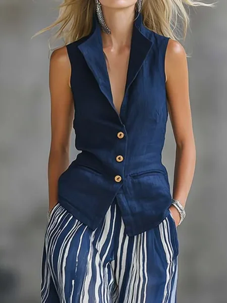 Cotton Urban Plain Shawl Collar Vest