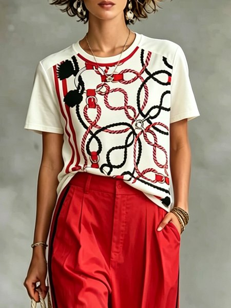 

Casual Geometric Printing T-shirt, Red, Tees