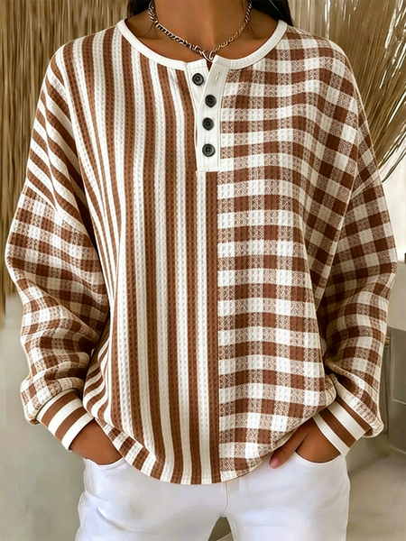 

Women Striped Casual Spring/Fall Long Sleeve Sweatshirt, Light brown, Sweatshirts & Hoodies