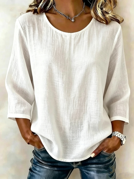 Crew Neck Half Sleeve Plain Lightweight Loose Shirt For Women