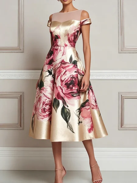 Elegant Floral Off The Shoulder Midi Dress