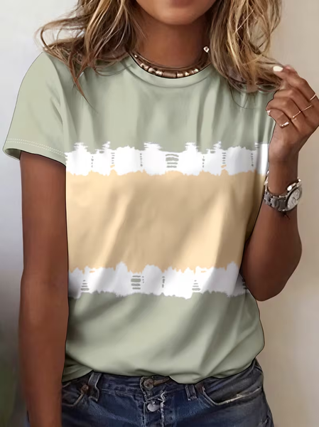 

Casual Abstract Crew Neck Short Sleeve T-shirt, Green, T-shirts
