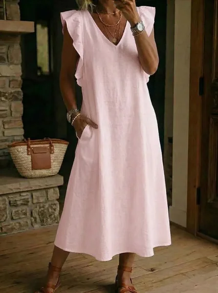 

Women Plain Summer Dress V Neck Sleeveless Tank A-Line Dress, Pink, Dresses