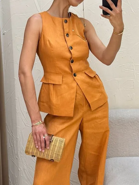 

Cotton Urban Plain Crew Neck Vest, Orange, Vests and Gilets