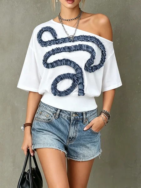 Casual Color Block Asymmetrical Blouse