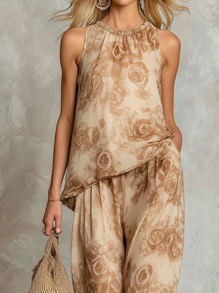 Vacation Floral Crew Neck Blouse