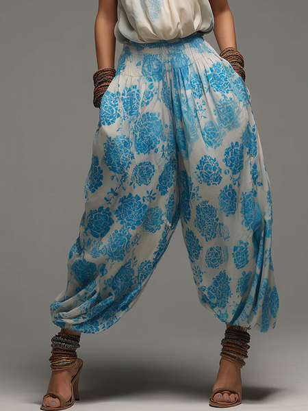 

Urban Floral Ankle Banded Pants, As picture, Pants