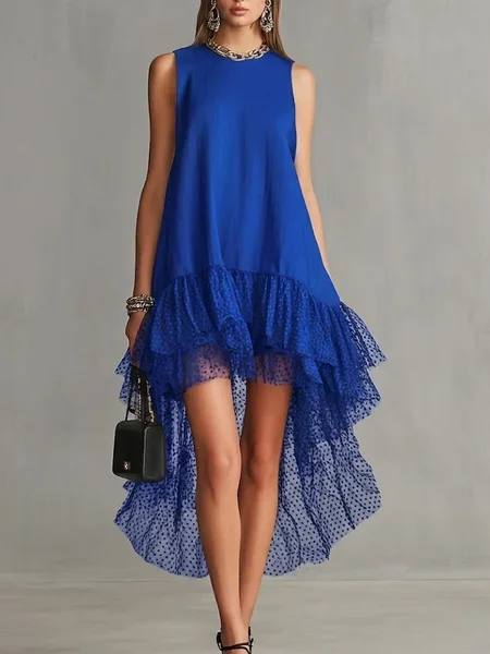 

Urban Plain Split Joint Crew Neck Midi Dress, Blue, Mini Dresses