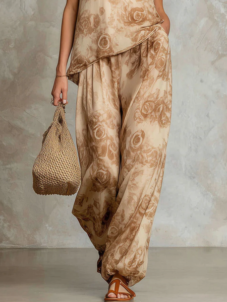 Vacation Floral Ankle Banded Pants