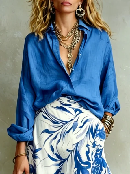 Cotton Elegant Plain Printing Shirt Collar Shirt