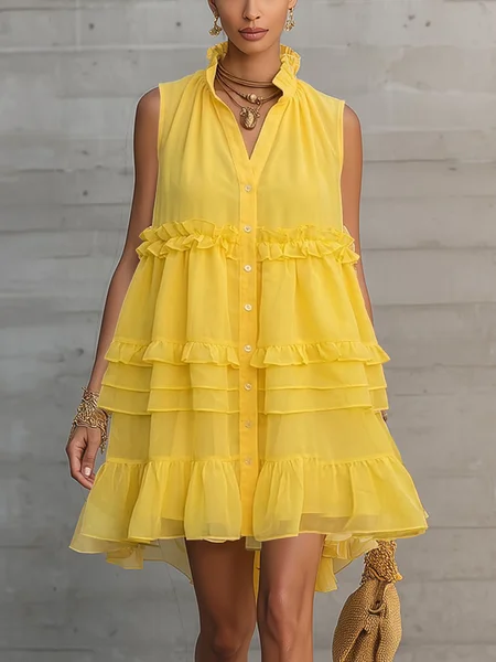 Plus Size Elegant Plain Peplum V Neck Mini Dress