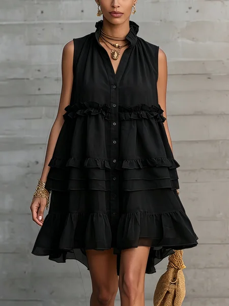 Urban Plain Peplum V Neck Mini Dress