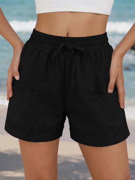 

Women Plain Fifth Pants Straight Pants Casual Summer Shorts, Black, Shorts