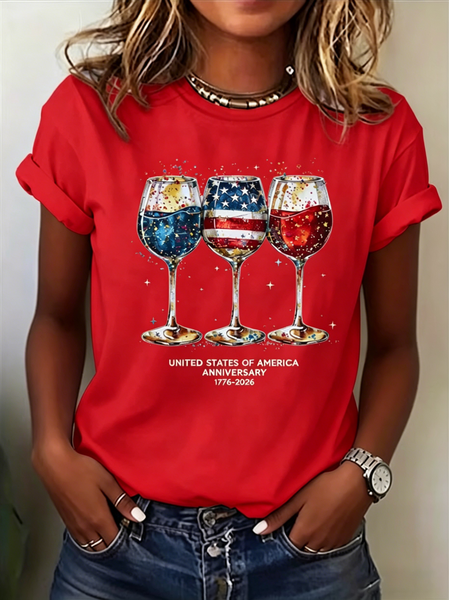 

Casual Independence Day (Flag) Crew Neck Short Sleeve T-shirt, Red, T-shirts