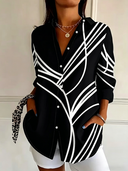 Shirt Collar Regular Sleeve Long Sleeve Abstract Buckle Regular Loose Button Up Shirt Shirt For Women