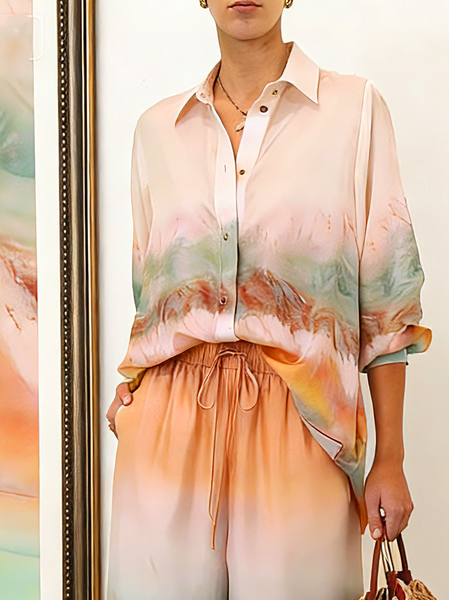 

Urban Ombre Printing Shirt Collar Shirt, Orange, Blouses and Shirts
